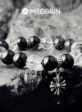 手链男生黑曜石白水晶手串高级感男款复古珠子饰品送男生生日礼物