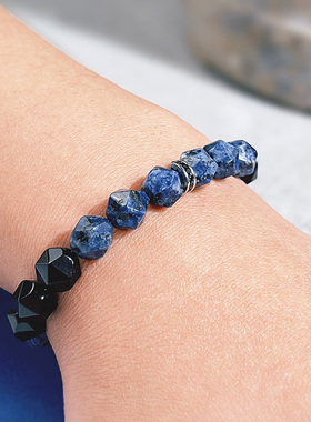 男生手链男款蓝宝石黑玛瑙手串