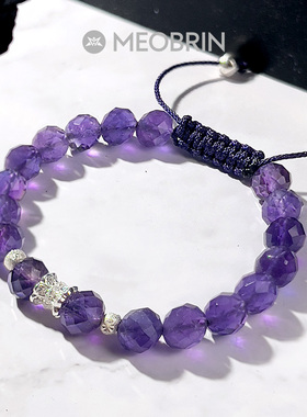 情侣手串紫水晶蓝线石银原创手链
