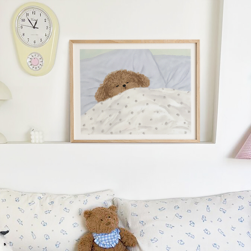 ins风卡通可爱猫狗挂画卧室儿童房温馨壁画电表箱装饰画开关遮挡 - 图0