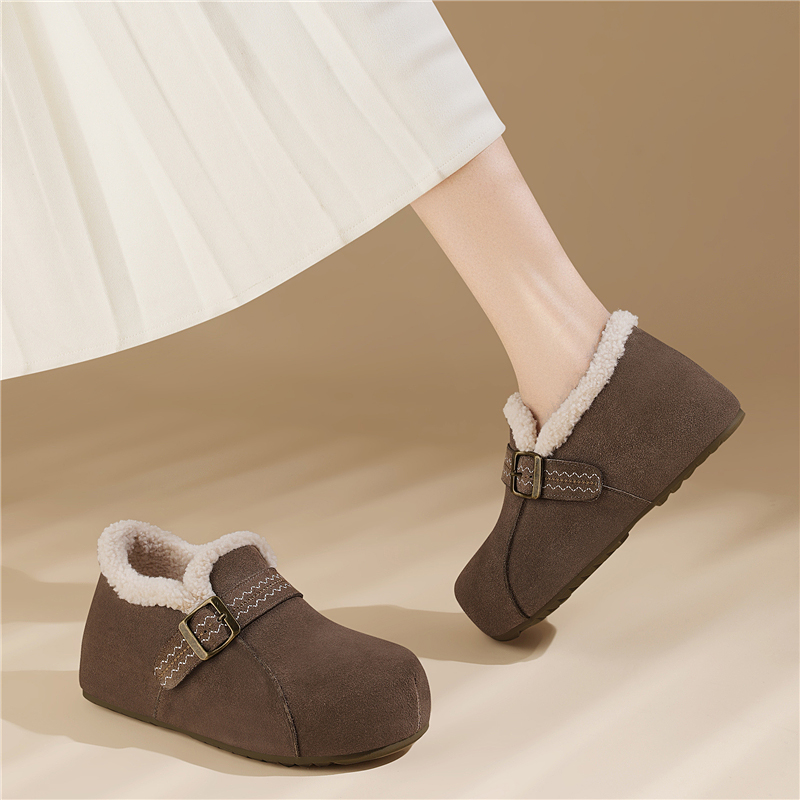 加绒勃肯鞋女秋冬季2025新款爆款乐福鞋厚底内增高棉鞋保暖毛毛鞋 - 图3