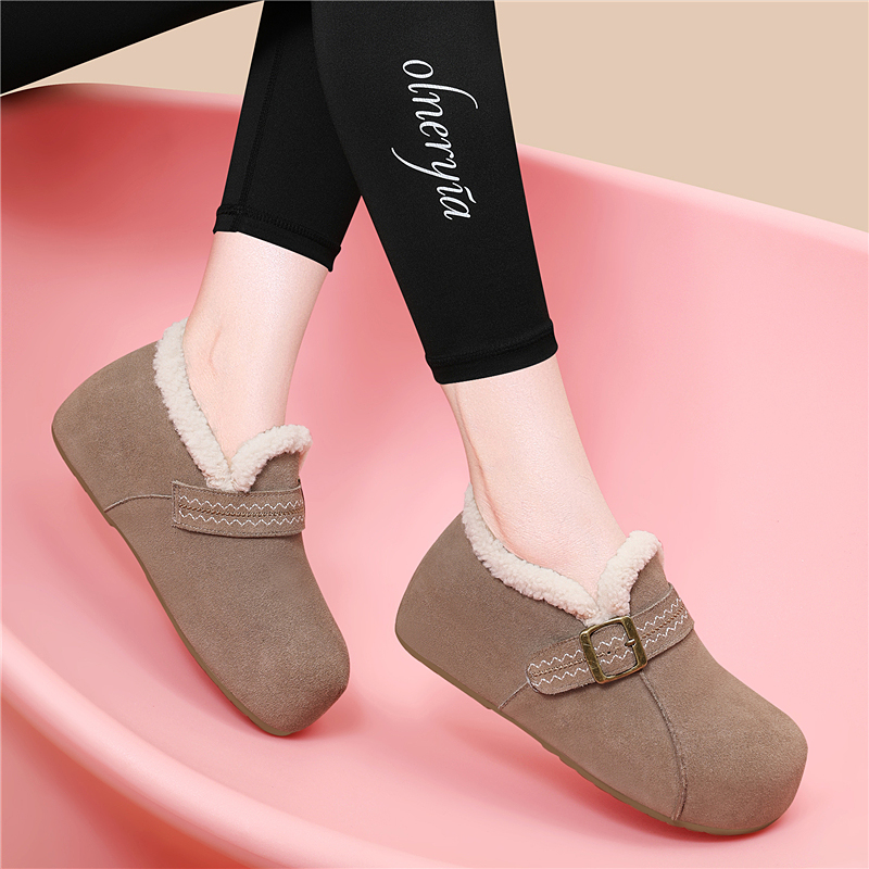 加绒勃肯鞋女秋冬季2025新款爆款乐福鞋厚底内增高棉鞋保暖毛毛鞋 - 图2