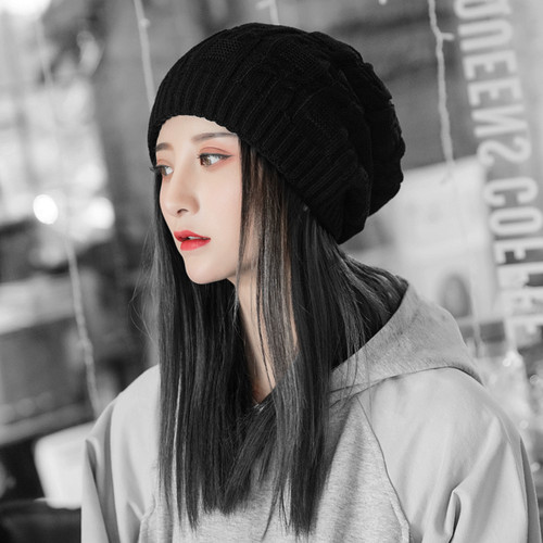 毛线帽女宽松大头围显脸小冬加绒厚针织堆堆冷帽时尚洋气2025新款 - 图1