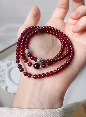 原创天然石榴石手链女草