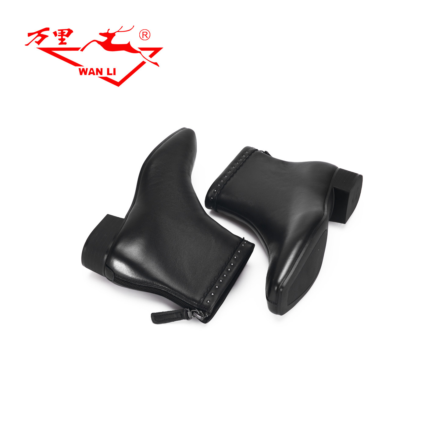 万里新款休闲短靴百搭低跟真皮靴时尚后拉链方头女鞋BNT6136,淘宝优惠券,粉丝福利购,淘宝优惠卷