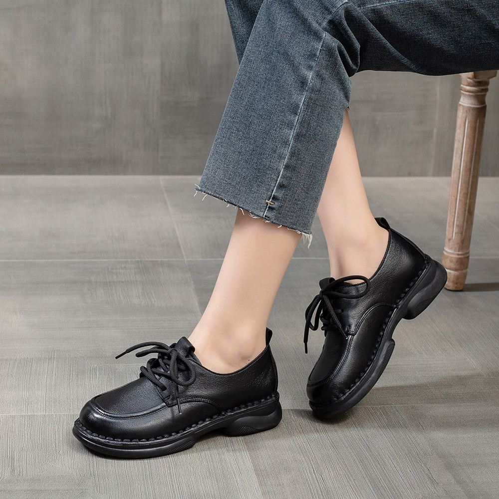 春达系带乐福鞋女春秋新款英伦风小皮鞋真皮平底单鞋中年妈妈鞋子,淘宝优惠券,粉丝福利购,淘宝优惠卷