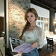 Yunye French Princess lace patchwork puff sleeve top