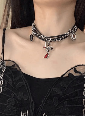 y2k小众亚文化铆钉暗黑颈链皮质