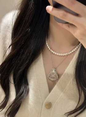 新中式高冰透弥勒佛吊坠项链vintage轻奢复古佛公锁骨链吉祥配饰