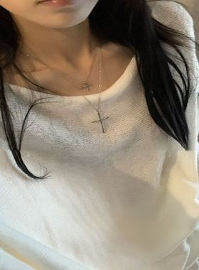 y2k叠戴十字架项链女轻奢简约冷淡风毛衣链甜酷小众高级感锁骨链