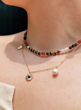 莓拉「乌尔蓝溪」宝蓝色小众莫瑞度假风珍珠吊坠项链女款