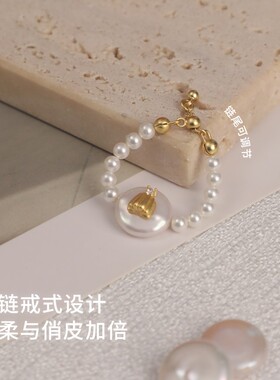 赖美云同款abyb charming天然巴洛克珍珠戒指奶油饼干可调节设计