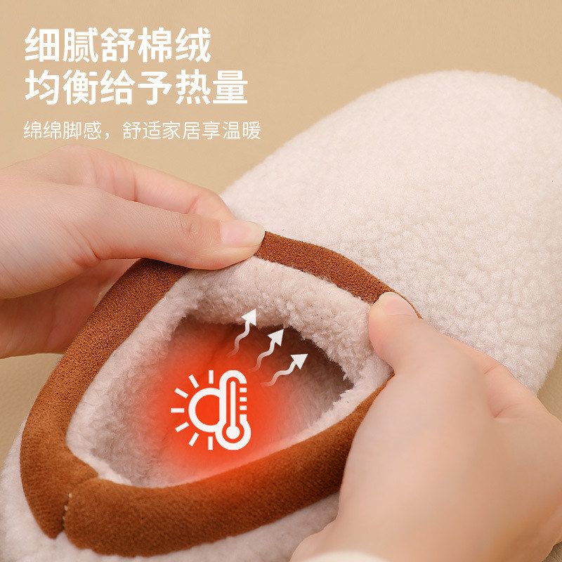 加绒感保暖纯色软底防滑棉新款男踩冬季厚底毛毛拖鞋女居家拖鞋屎 - 图1