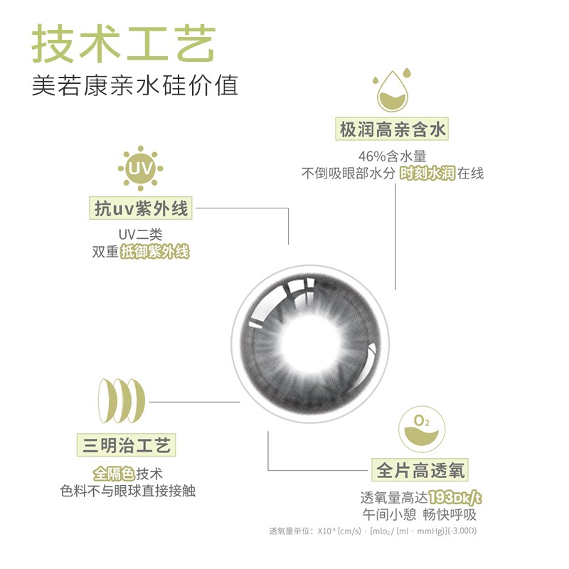 美若康硅水凝胶辻花迷漫月抛2片美瞳隐形眼镜小直径自然款官旗店