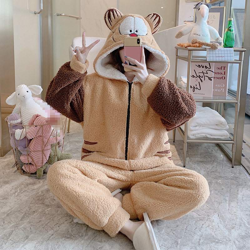 珊瑚绒连体女春秋冬季可爱睡衣 听唯诗睡衣/家居服套装