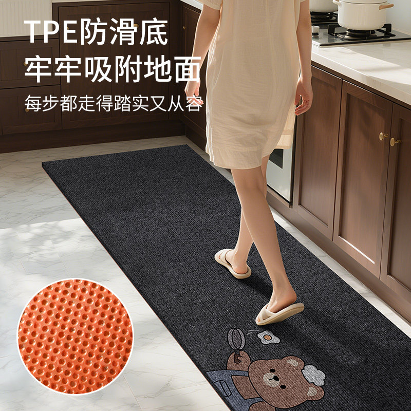 Kitchen non-slip and anti-oil floor mat for household cartoon no-cleaning