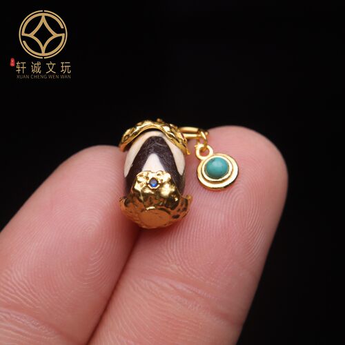 原创925银镀金镶嵌天然黑玛瑙天珠桶珠散珠DIY配饰新品配件配珠 - 图3