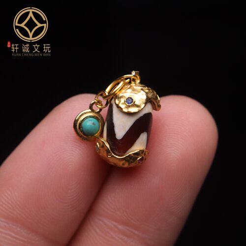 原创925银镀金镶嵌天然黑玛瑙天珠桶珠散珠DIY配饰新品配件配珠 - 图1