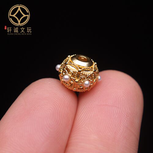 原创925银镀金莲花珍珠圆珠隔珠手工串珠编绳diy文玩配饰配珠配件 - 图1