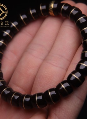 印尼老料椰蒂一线药师镶铜单圈精品原色文玩佛珠直切老型桶手串