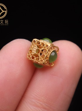 原创925银镀金和田玉方糖镂空腰珠隔珠串珠diy文玩配饰手串配珠