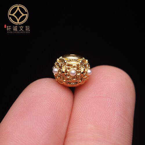 原创925银镀金莲花珍珠圆珠隔珠手工串珠编绳diy文玩配饰配珠配件 - 图0