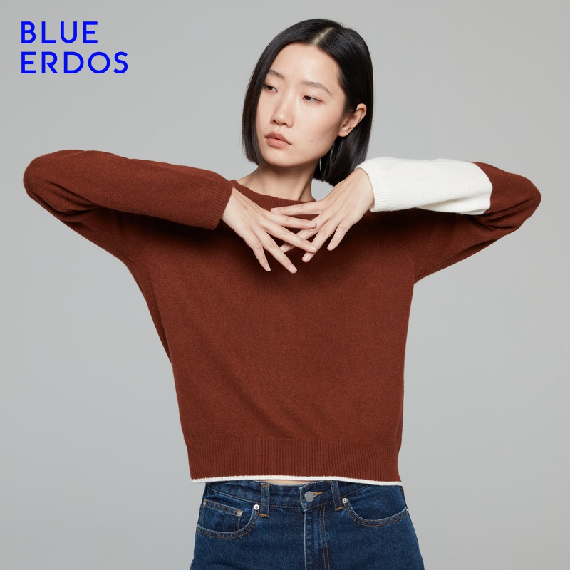 【100%山羊绒】BLUE ERDOS秋冬简约圆领休闲美拉德羊绒针织衫女 - 图2