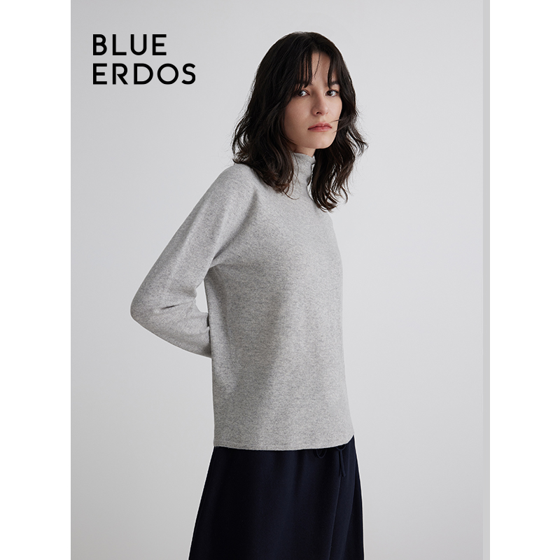 【100%山羊绒】BLUEERDOS冬季宽松半高领针织衫B236A0012 - 图1