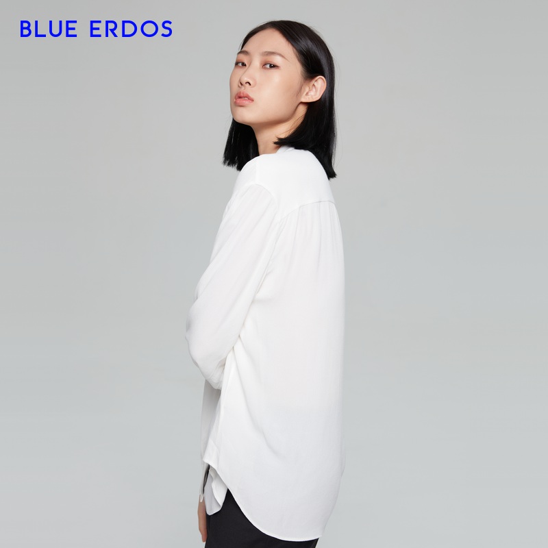 BLUE ERDOS女装 春夏简约通勤舒适立领气质白色衬衫女上衣