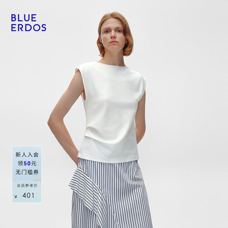 BLUE ERDOS夏季简约短款圆领无袖个性剪裁女上衣B255H1004