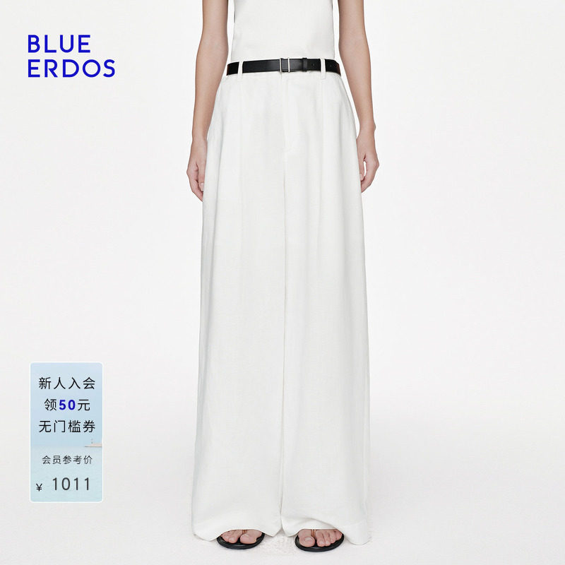 BLUE ERDOS2026夏季新品休闲松弛感垂坠感亚麻混纺阔腿休闲裤女