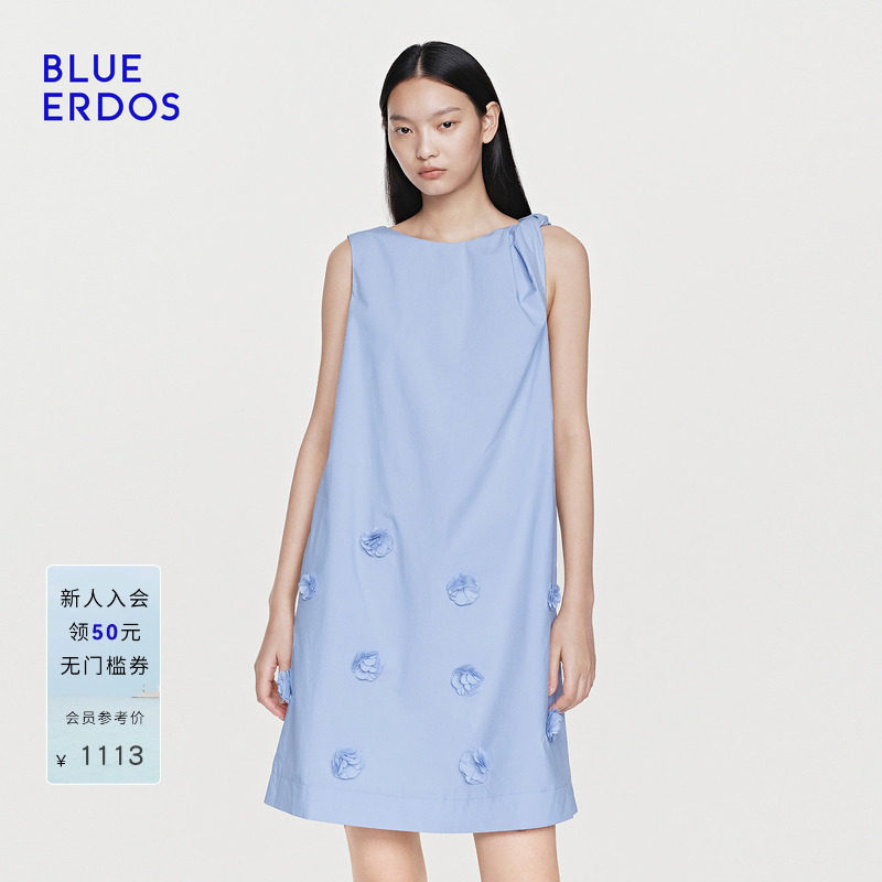 【100%棉】BLUE ERDOS26夏季新品文艺休闲甜酷风花饰背心连衣裙女
