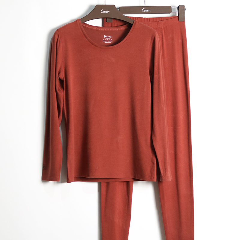 凯撒caser女士暖姜亲肤绒圆领保暖内衣套装秋衣秋裤秋冬BK60-2013 - 图0