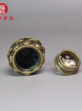 复古铜雕莲花炉小挂件黄铜熏香小器具吊熏炉古玩小铜器铜钥匙扣包
