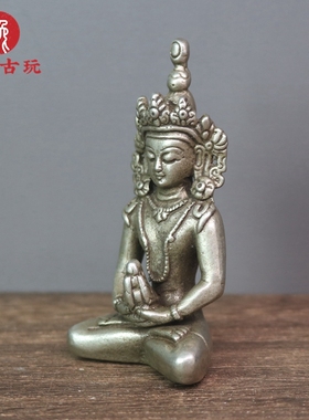 实心藏银微雕长寿佛小摆件尼泊尔仿古镀银苗银古玩铜器铜佛铜雕