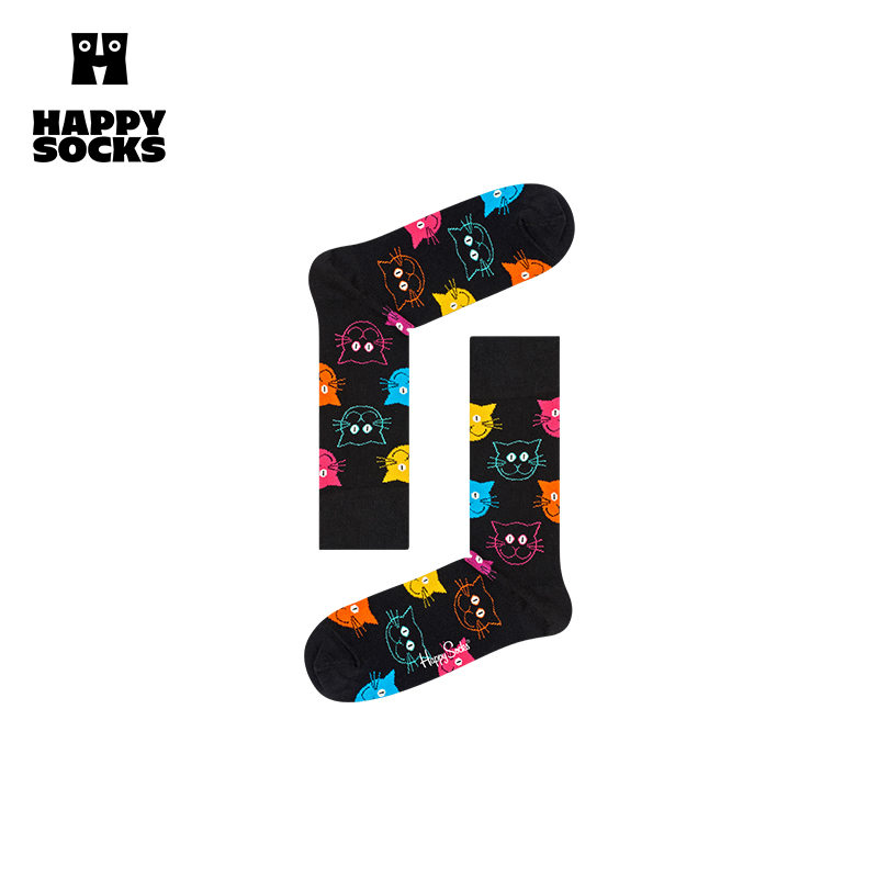 Happy Socks多巴胺户外运动彩色波点棉袜中筒袜