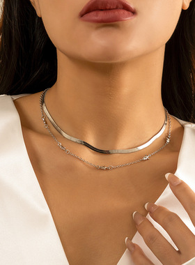 欧美双层打结缠绕链条项链女Double layered knotted necklace