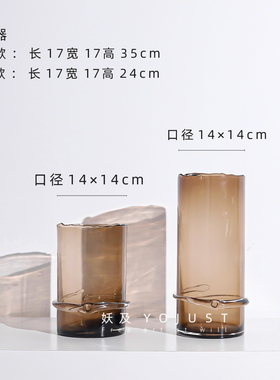 妖及简约玻璃圆筒花瓶样板间摆件
