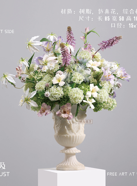 妖及法式中古浮雕花器仿真花摆件