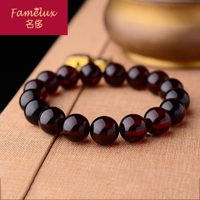 开光天然男女款蜜蜡原石酒红手链 名侈手链