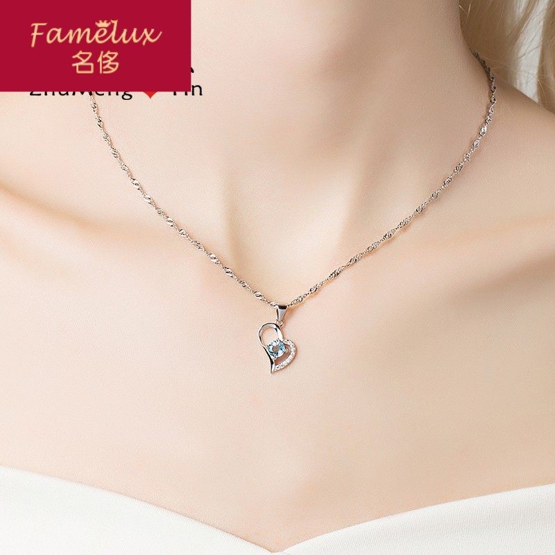 名侈海洋之心锁骨女纯银ins项链 名侈项链