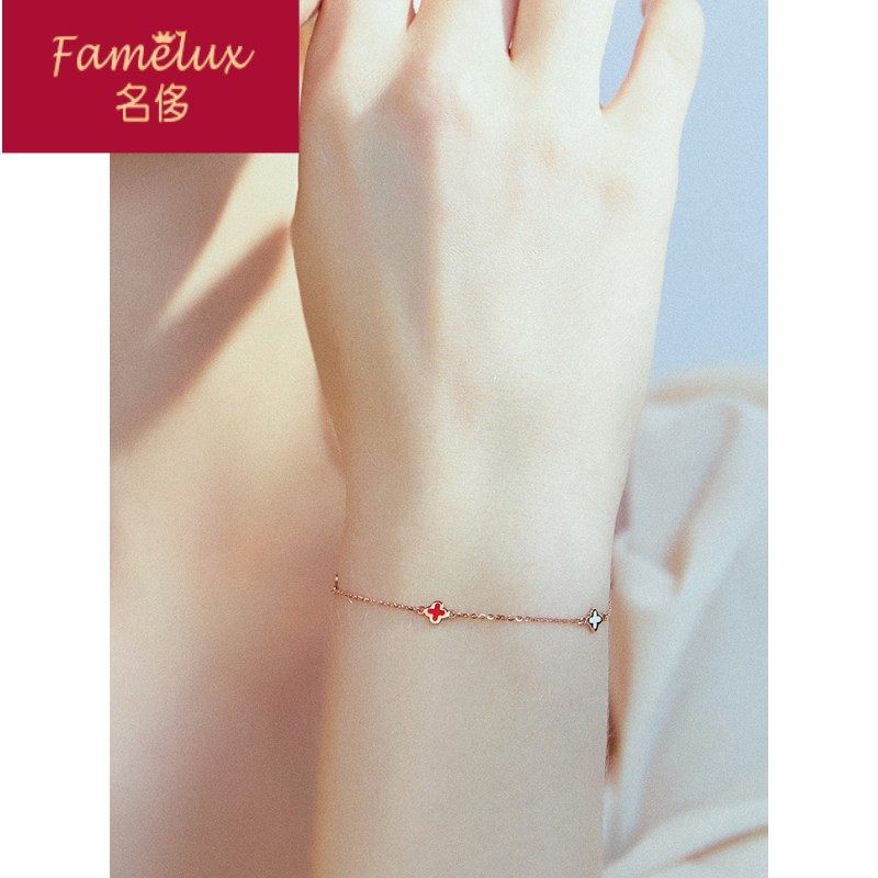 四叶草18k金女ins小众简约手链 名侈手链