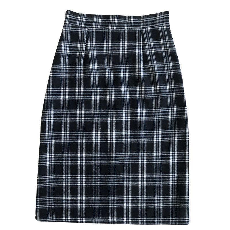 毛呢格子秋冬高腰遮胯直筒裙半身裙 loannina半身裙