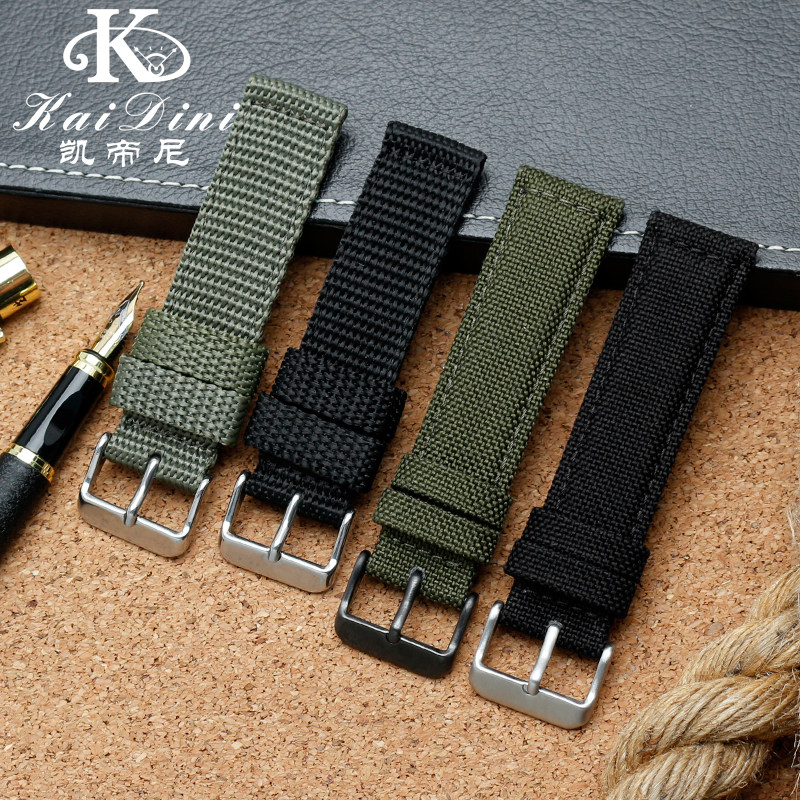 代用精工5号手表带绿水鬼帆布表带 凯帝尼配件