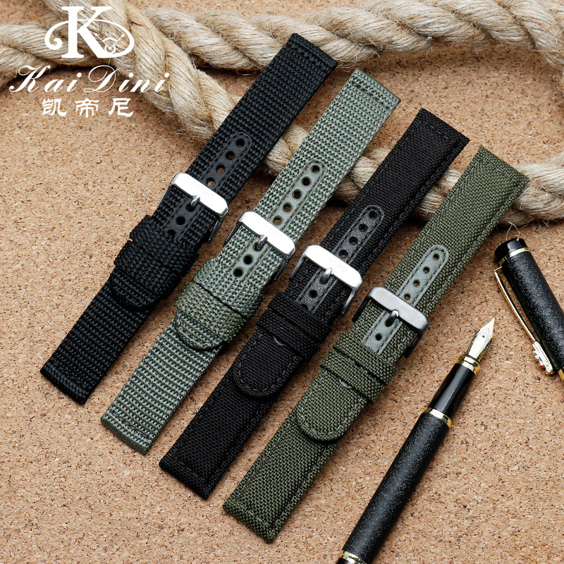代用精工5号手表带绿水鬼帆布表带 凯帝尼配件