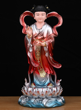 观音左右护法金童玉女佛像供奉善财童子龙女像体真身家用树脂摆件