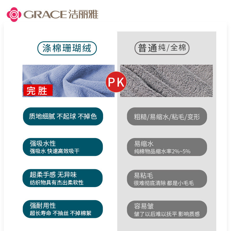 洁丽雅女家用比纯棉吸水速干浴巾 grace洁丽雅瑞华泽浴巾