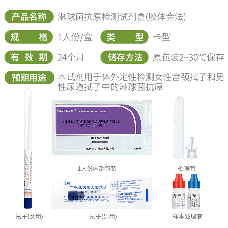 库尔淋病检测试纸淋球菌试剂盒梅毒艾滋性病自检测卡胶体金法 - 图0