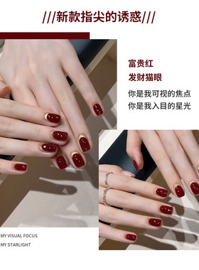 爆款富贵红发财金光猫眼美甲套装