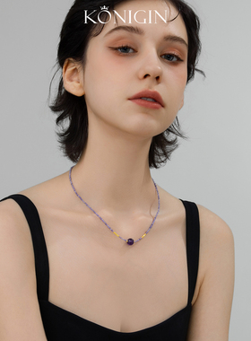 925纯银极细紫水晶项链女